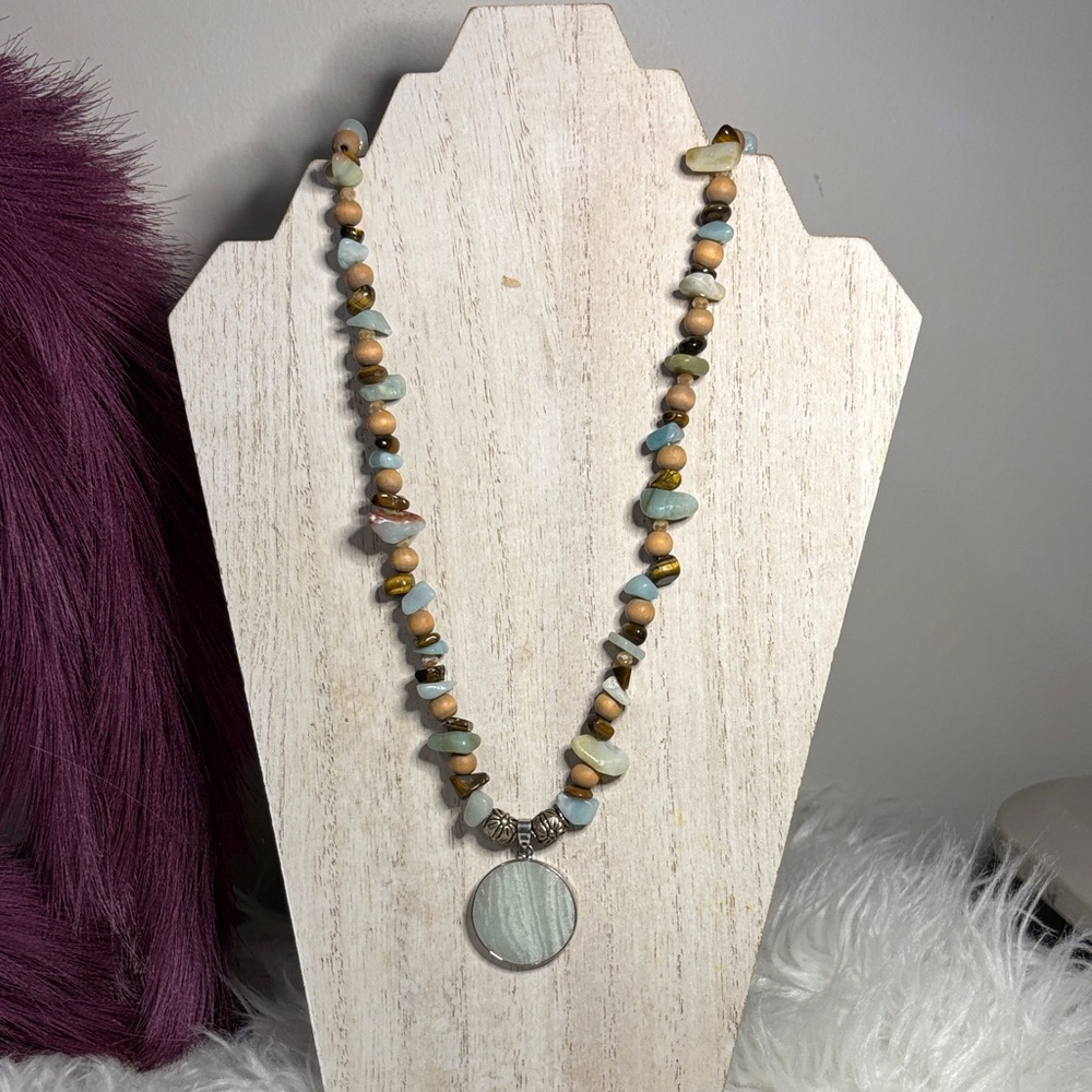 Artisan Beaded Necklace with Silver Pendant